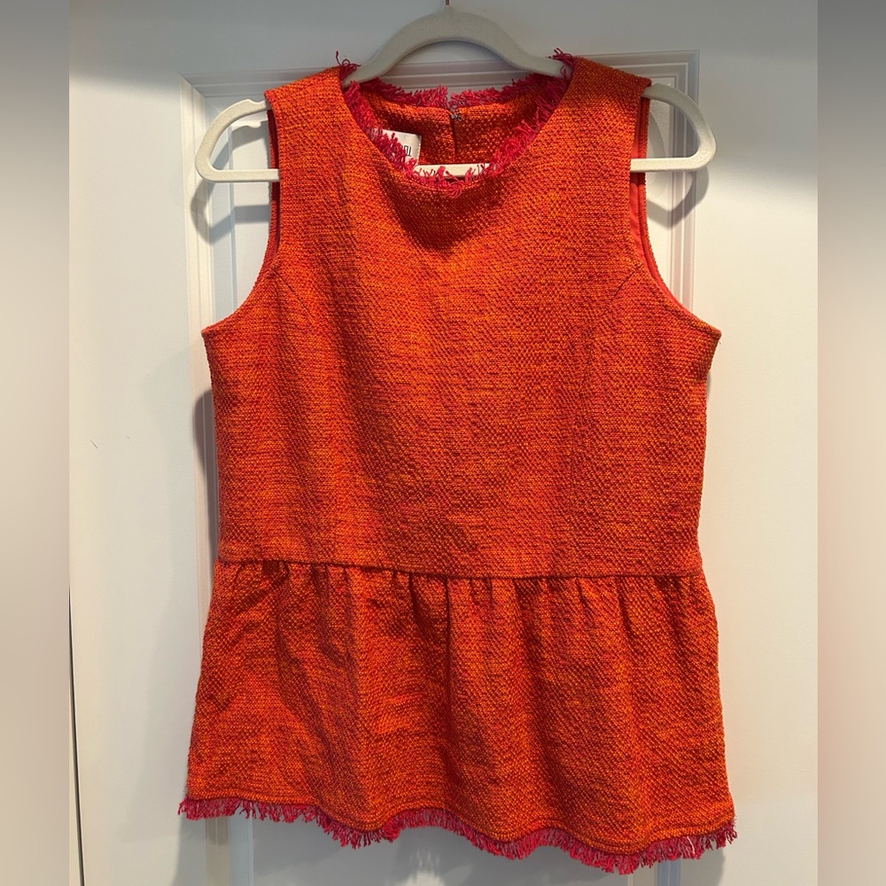 Sara Campbell Orange and Pink Tweed Textured Peplum Top